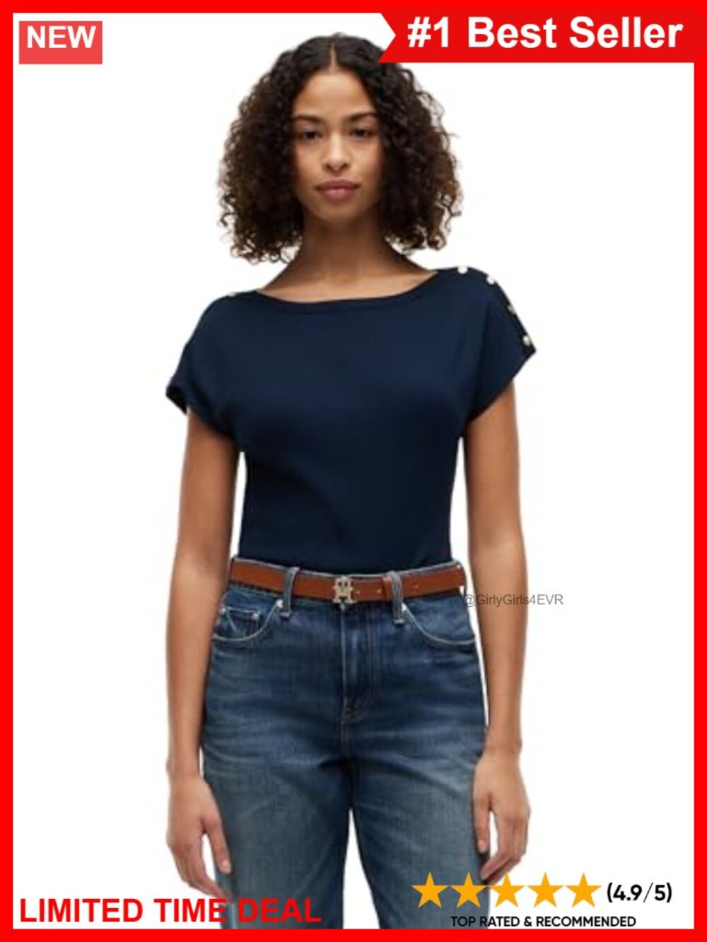 Cotton Graphic Crew Neck T-Shirt with Button Embellished Shoulder